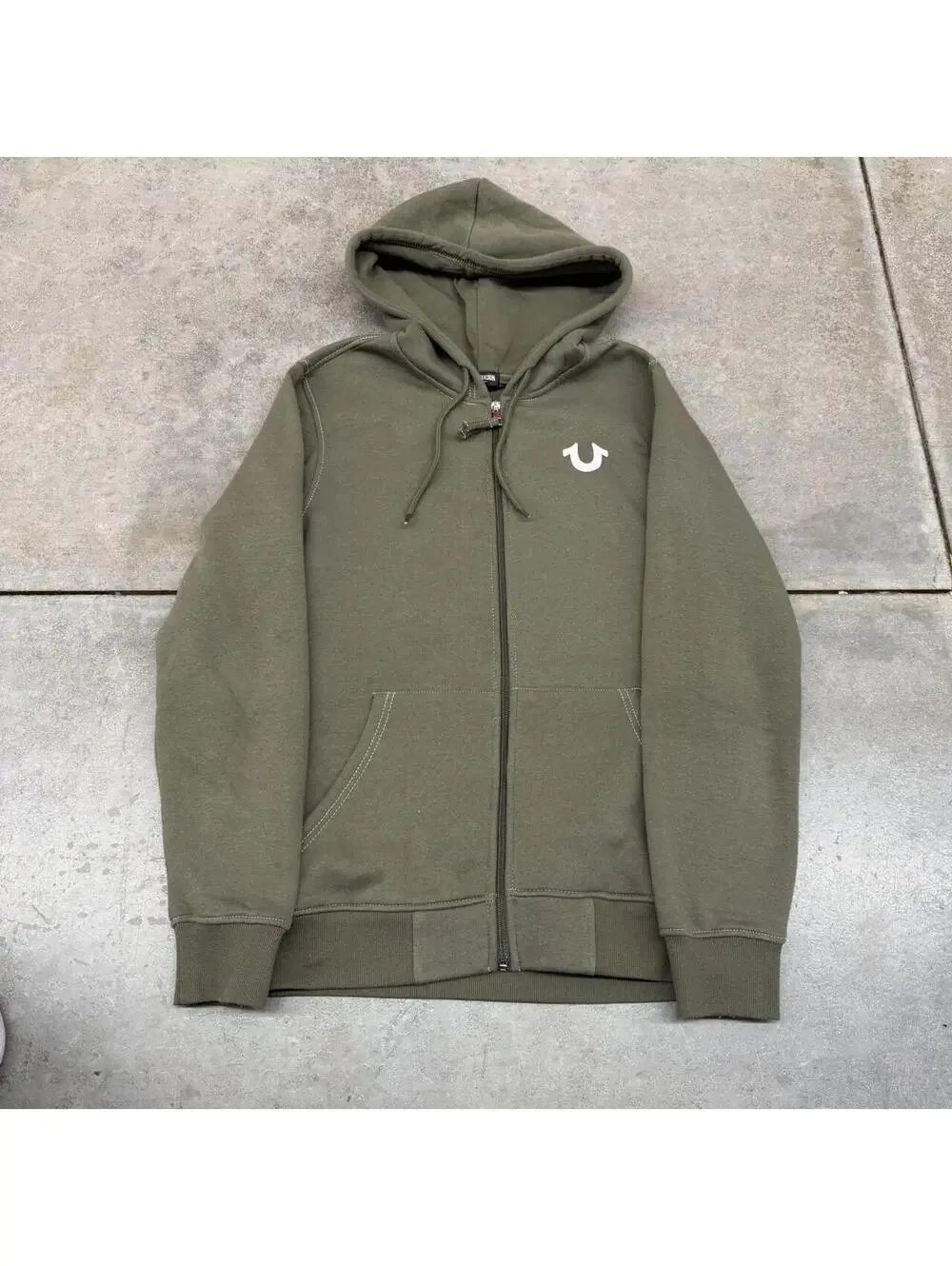 vintage true religion buddha olive green zip up hoodie size medium